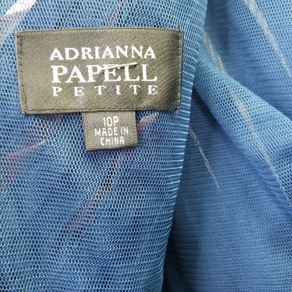 Adrianna Papell Dress 10 P Chiffon V-neck Taffeta Shutter Pleat Blue Sleeveless - Picture 8 of 13